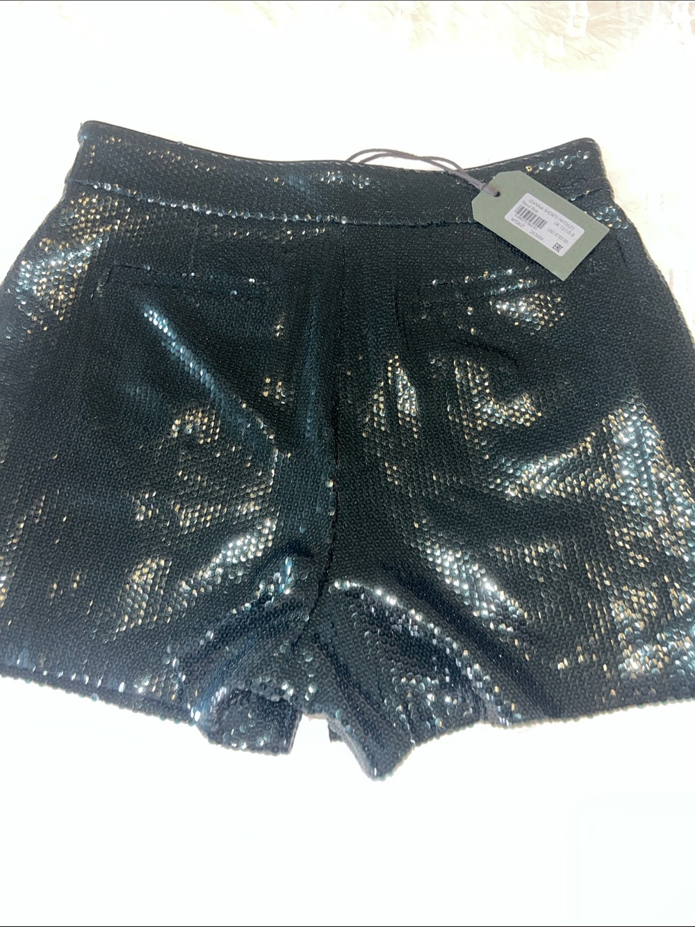 All Saints Leanna Shorts Petrol Blue Black Sequin NWT Revolve Luxury Lined - Picture 5 of 12